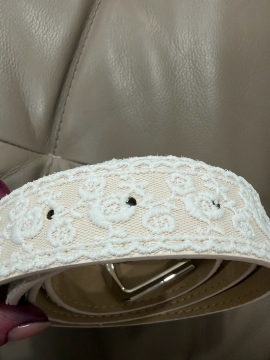 White Lace Belt Women Faux Leather Floral Embroidered Silver Buckle Cottagecore main image 7